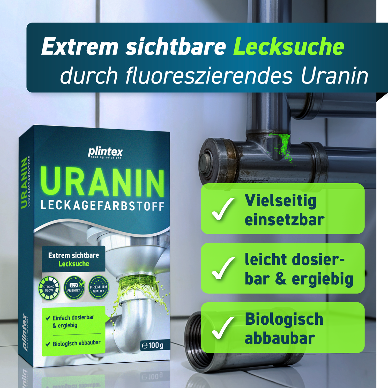 PLINTEX® Uranin Färbemittel 100g zur Leckageortung inkl. Dosierlöffel